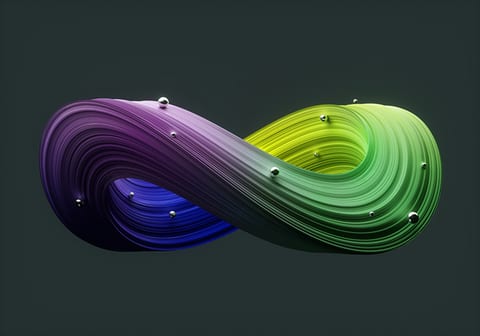 A twisted ribbon shading from purple through blue to green.