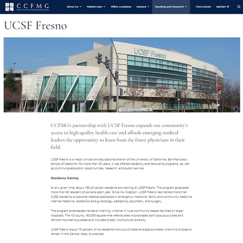 The CCFMG website, on its UCSF Fresno teaching and research page.