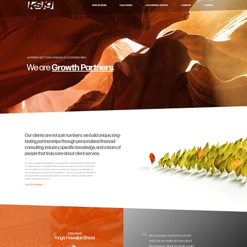The KSJG CPA website home page, headed "We are Growth Partners".